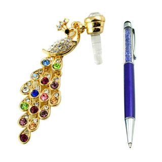 iClover hot selling Rhinestone Peacock dustproof plug together with a long purple crystal stylus 2 in 1 (both stylus and writing pen)for iPhone 4 4S Samsung Galaxy S2 S3 Note I9220 HTC Sony Nokia Motorola LG Lenovo Cell Phones & Accessories