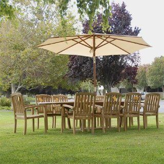 New 11Pc Grade A Teak Outdoor Dining Set 95"X40" Rectangle Double Extension Table & 10 Java Arm Chairs & Cushions : Outdoor And Patio Furniture Sets : Patio, Lawn & Garden