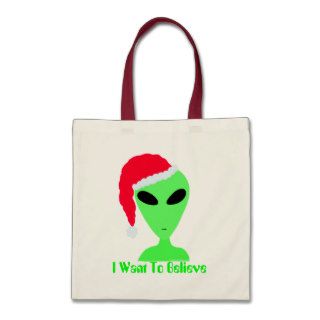 Funny Santa Alien Christmas Canvas Gift Bag Tote