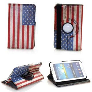 NetsPower Retro US Flag PU Leather 360 Degree Rotating Smart Cover Case Stand Auto Sleep Wake up Function for Samsung Galaxy Tab 3 7" Inch P3200 P3210: Computers & Accessories