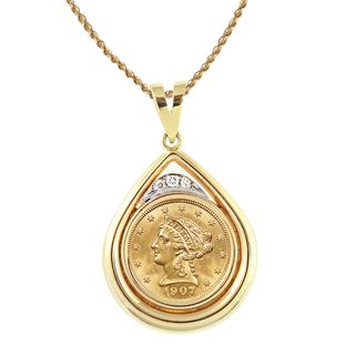 American Coin Treasures 14k Gold 1/8ct TDW Diamond and $2.50 Liberty Gold Piece Necklace (H I, SI1 SI2) Gold Necklaces