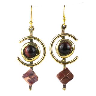Earthy Red Tiger Eye C Brass and Copper Earrings (South Africa) Global Crafts Earrings
