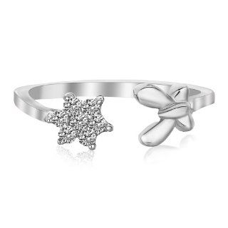 Sterling Silver Rhodium Finished Star & Butterfly White Cubic Zirconia Toe Ring: Jewelry