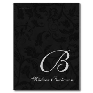 Monogrammed Black Damask Postcards