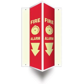 Accuform Signs PSP327 Projection Sign 3D, Legend "FIRE ALARM (ARROW)" with Graphic, 24" x 4" Panel, 0.10" Thick High Impact Lumi Glow Plastic, Pre Drilled Mounting Holes, Red on Glow: Industrial Warning Signs: Industrial & Scie