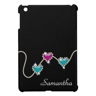 Pink blue glitter rhinestone heart iPad mini cases