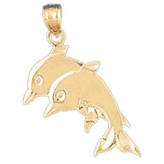 14K Gold Charm Pendant 1.4 Grams Nautical>Dolphins377 Necklace: Jewelry