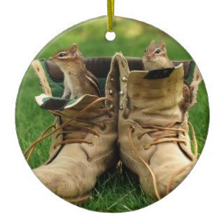 Cute Chipmunks in Boots Christmas Tree Ornaments