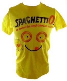 SpaghettiOs Mens T Shirt   Classic Franco American Canned Pasta Logo on Yellow (Small): Clothing
