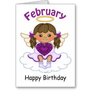 February Birthstone Angel Brunette Birthday Card