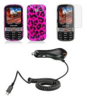 Samsung Array / Montage M390 Combo   Hot Pink and Black Leopard Spots Design Shield Case + Atom LED Keychain Light + Screen Protector + Micro USB Car Charger: Cell Phones & Accessories