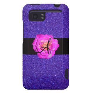 Hot pink rose monogram purple glitter HTC vivid case