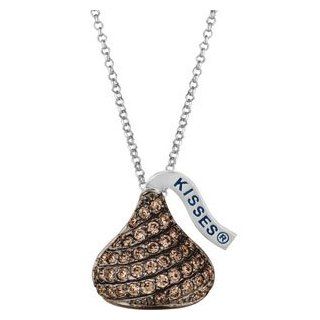 Sterling Silver Hershey Kisses Chocolate Brown CZ Pendant Necklace: Chocolate Diamond Necklace: Jewelry