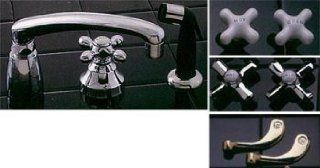 Brass Chigago Kitchen Faucet with Spray   Porcelain Cross Handles   Polished Brass   Touch On Kitchen Sink Faucets  