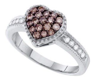 0.47 cttw 14k White Gold Cognac Diamond Round Brilliant Cut White and Chocolate Brown Diamond Heart Shaped Engagement Ring, Fashion Right Hand Wedding Band, Color Of Diamonds Light To Medium Brown (Real Diamonds: 1/2 cttw, Ring Sizes 4 10): Jewelry