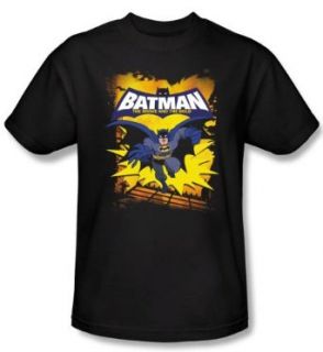 Batman T Shirt   Rooftop Leap Adult Black Clothing