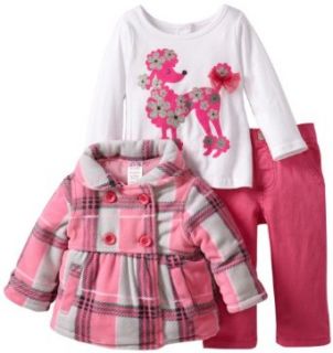 Nannette Baby Girls Infant 3 Piece Plaid Poodle Jacket with Shirt and Pant, Pink, 18 Months: Infant And Toddler Pants Clothing Sets: Clothing