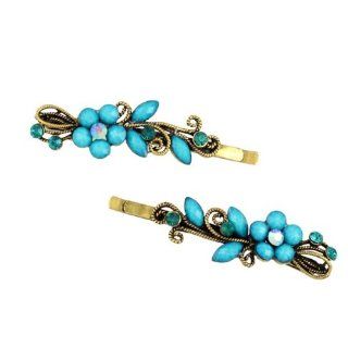 (2 Piece / 1 Pack) Floral Antique Brass Hair Clips w/ Rhinestones Thailand: Everything Else
