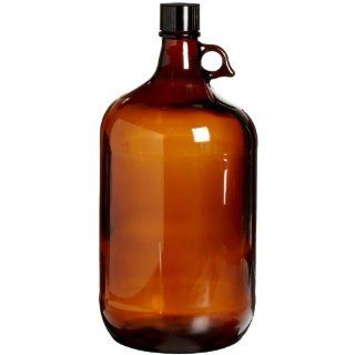 Wheaton 220959 Safety Coated Bottle, Boston Round Style, Amber Glass, 4 Liter With38 430 Black Phenolic Poly Seal Lined Screw Cap, 160mm x 340mm (Case of 4) Science Lab Jars
