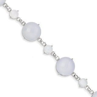 Sterling Silver Blue Chalcedony Circle Bracelet: Jewelry