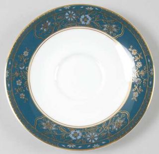 Royal Doulton Carlyle Saucer, Fine China Dinnerware   Blue Flowers, Gold Leaves,