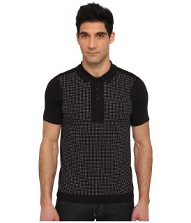 Versace Collection Short Sleeve Polo with Stud Detail Mens Short Sleeve Pullover (Black)