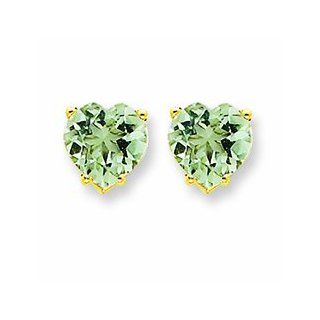 Genuine 14K Yellow Gold 7mm Heart Green Amethyst Earrings 0.8 Grams of Gold: Dangle Earrings: Jewelry
