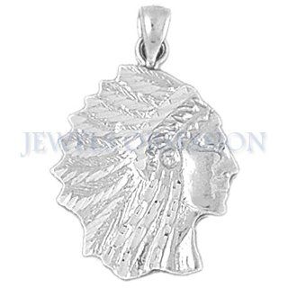 14K White Gold Indian Head Pendants: Jewelry