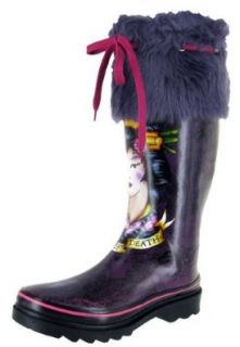 ED HARDY by Christian Audigier Tattoo Womens Faux Fur Galoshes Rain Boots Shoe Purple: Shoes