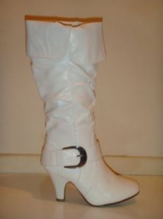 Top Moda Pe 22 Buckle White Slouch Zipper Mid calf Pu Boots: Shoes