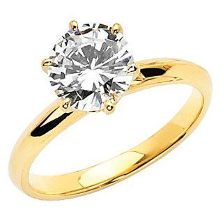 14K Yellow Gold High Polish Finish Round cut 1.25 CT Equivalent Top Quality Shines CZ Cubic Zirconia Ladies Solitaire Wedding Engagement Ring Band: Cz Rings For Women: Jewelry