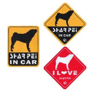 "I Love Sharpei" Dog in Car Bumper Stickers (3 Decal Pack)