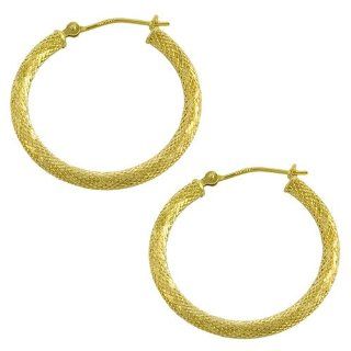 14 Karat Yellow Gold Diamond Cut Hoop Earrings (25 mm): Jewelry