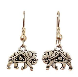 Surgical Steel Dangle Earrings Indian Elephant Silver Color: Elepant Earrings: Jewelry