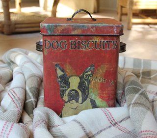 Creative Co op Boston Terrier Dog Treat Tin Box Bucket Shabby Cottage Chic   Decorative Boxes