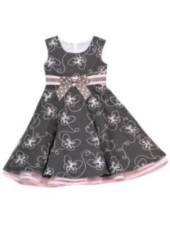 Rare Editions Girls 2 6X Butterfly Embroidered Dress, Grey/White/Pink, 4T Clothing
