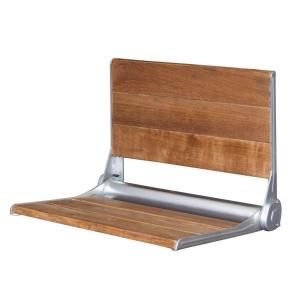 19 in. Teak Wall Mount Slatted Shower Seat with Backrest with Anodized Aluminum Trim ISS119
