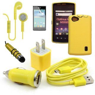 LG Optimus M+ metroPCS Yellow Rugged Ultra Case, USB Car Charger Plug, USB Home Charger Plug, USB 2.0 Data Cable, Metallic Stylus Pen, Stereo Headset & Screen Protector (7 Items) Retail Value: $89.95: Cell Phones & Accessories