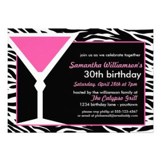 Fun Zebra Pink 30th Birthday Invitations