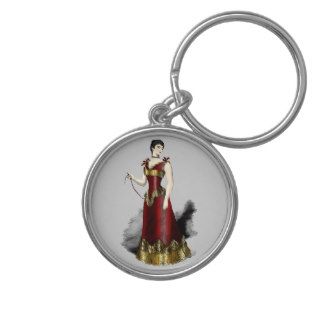 Lady in Red and Gold Corset Gown Key Chains