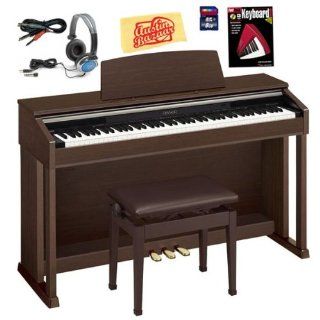 Casio AP 420 Celviano Digital Piano Bundle with Bench, 8GB SD Card, Audio Cable, Headphones, Instructional Book, and Polishing Cloth   Brown: Musical Instruments