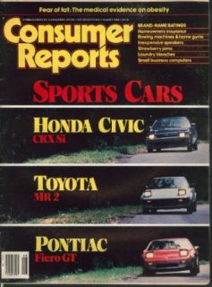 CONSUMER REPORTS Honda Civic CRX Si Toyota MR 2 Pontiac Fiero GT 8 1985: Entertainment Collectibles