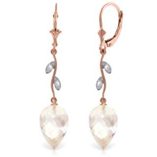 14K Rose Gold Drop Style Earrings with White Topaz and Diamond Accents: Jewelry