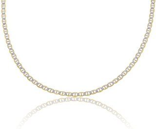 14K Solid Yellow Gold White Pave Flat Mariner Link Bracelet 3mm Wide 8" inch Long.: Jewelry