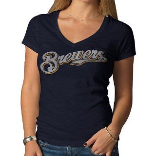 Milwaukee Brewers Women's Scrum V Neck Team Logo T Shirt by '47 Brand : Sports Fan T Shirts : Sports & Outdoors