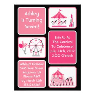 Girls Pink Carnival Party Invitations