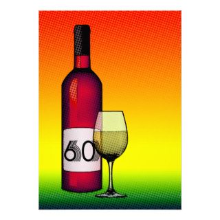 60th birthday  halftone wine bottle & glass custom invitation