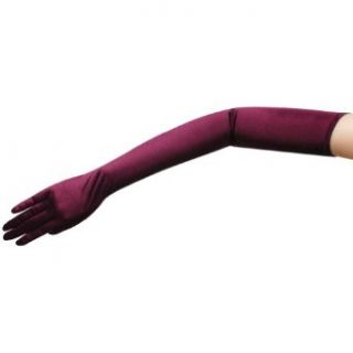 ZaZa Bridal Shiny Stretch Satin Dress Gloves Opera Length One size Fits Most Burgundy Cold Weather Gloves