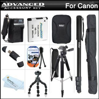 Advanced Accessory Kit For Canon Powershot Elph 130 IS, ELPH 115 IS, A2600, A2500, A2300 IS, A2400 IS, A3400 IS, A4000 IS Digital Camera Includes Extended (900mAh) Replacement NB 11L Battery + Ac/Dc Travel Charger + Hard Case + 57 Tripod + 67 Monopod ++  