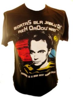 The Big Bang Theory Mens T Shirt   Klingon Script "Revenge is A Dish Best Served Cold" Sheldon Image: Clothing